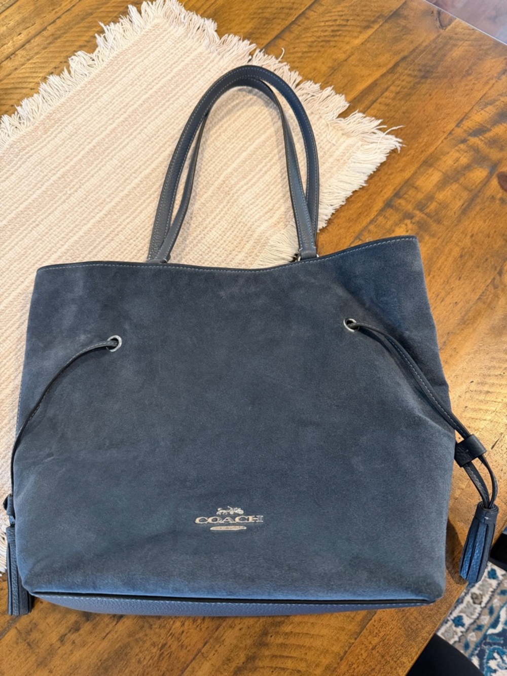 Coach Blue Suede Tote with Leather Straps